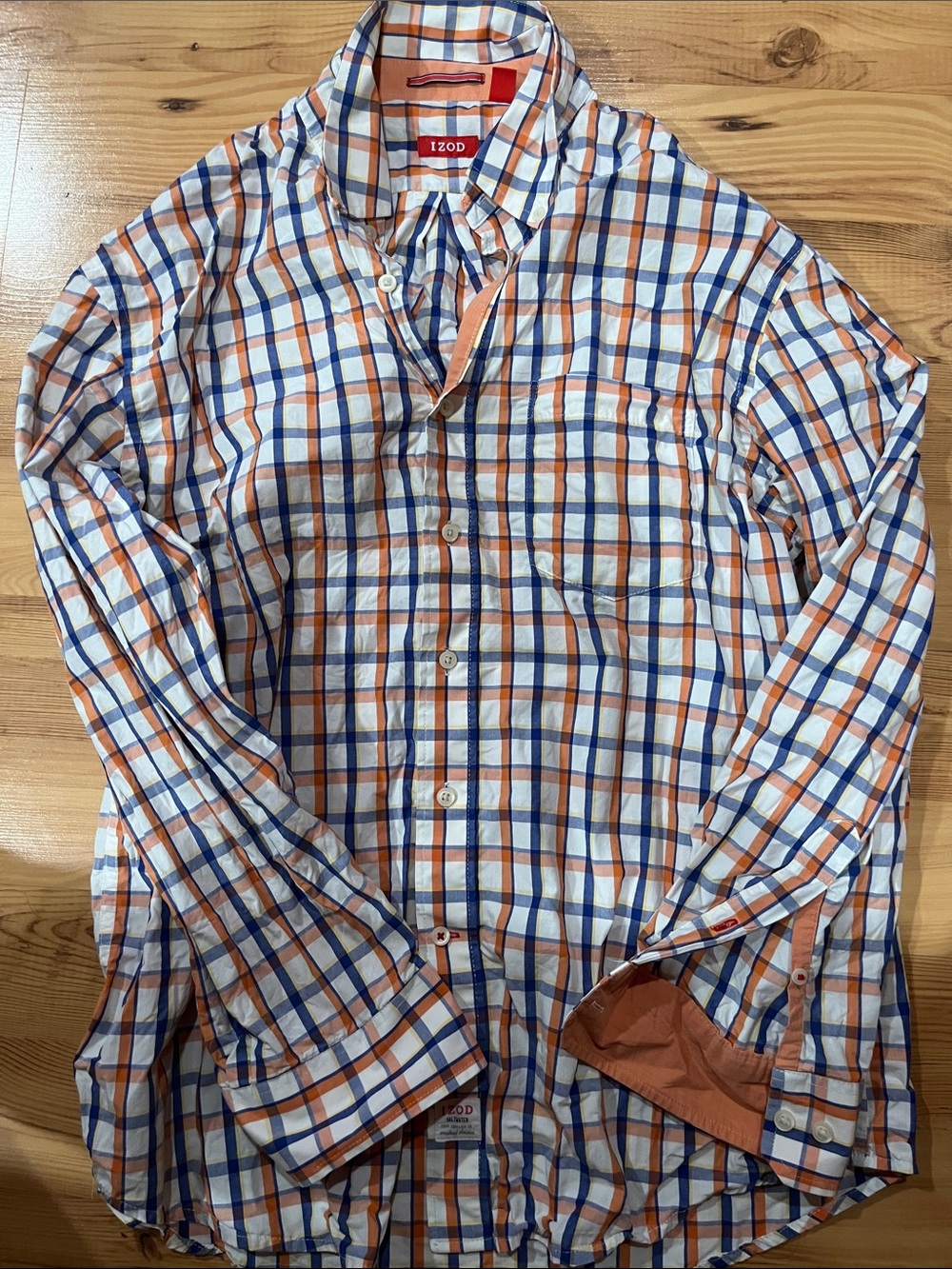 Izod White, Orange & Blue Plaid Long-Sleeve Shirt